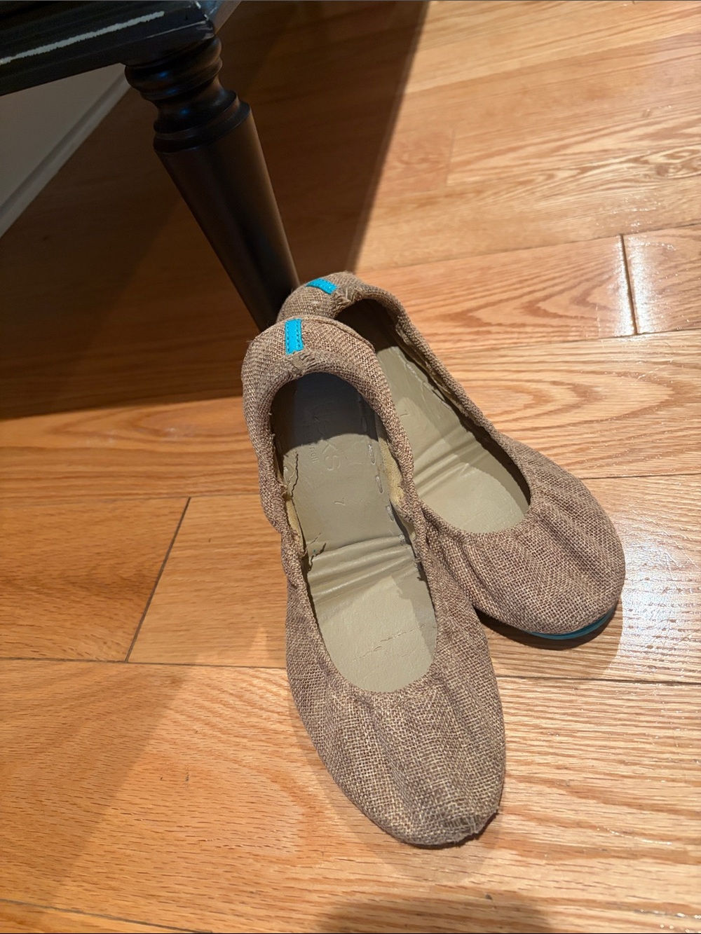 Tieks Brown Textured Ballet Flats with Teal Accents Vegan Brentwood